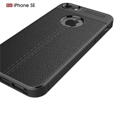 Litchi Skin Anti-fingerprint PU Leather Coated TPU Phone Case for iPhone SE / 5S / 5