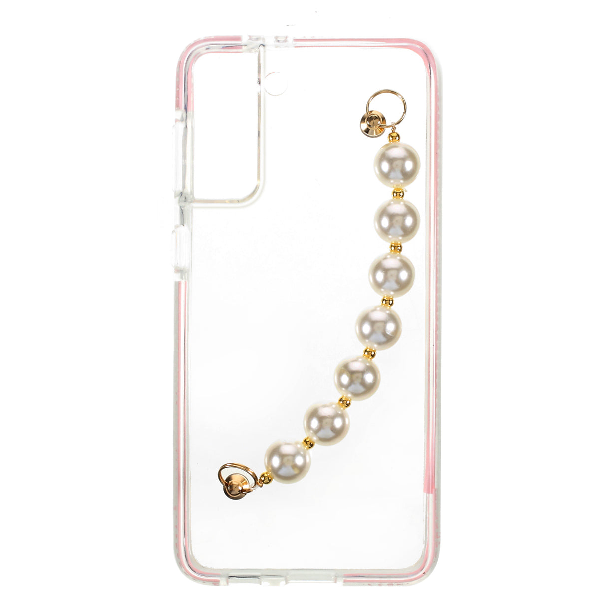 Bi-color Anti-Drop Soft TPU Phone Case with Pearl Hand Strap for Samsung Galaxy S21 5G/4G