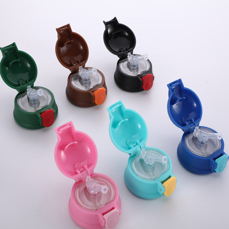 Children Vacuum Cup Water Bottle Cover with Straw Child Safe Drink Straw Cap