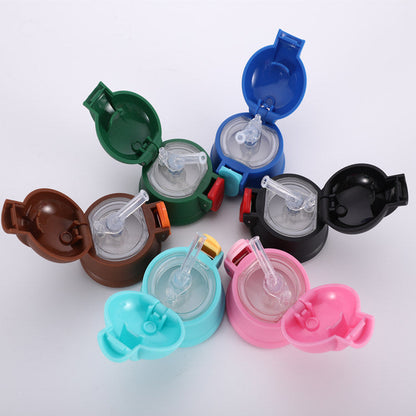 Children Vacuum Cup Water Bottle Cover with Straw Child Safe Drink Straw Cap