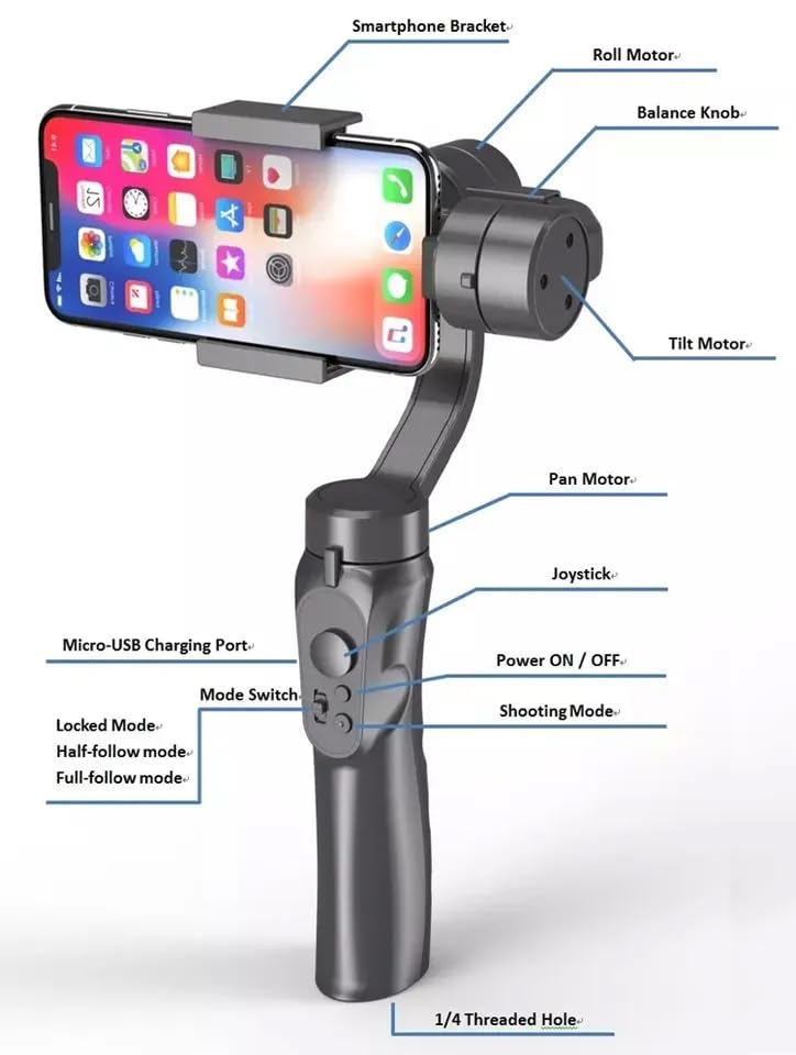 TECHNOVIEW Gimbal Stabilizer 3-Axis for All Smartphone Cell Phone Handheld Gimbal