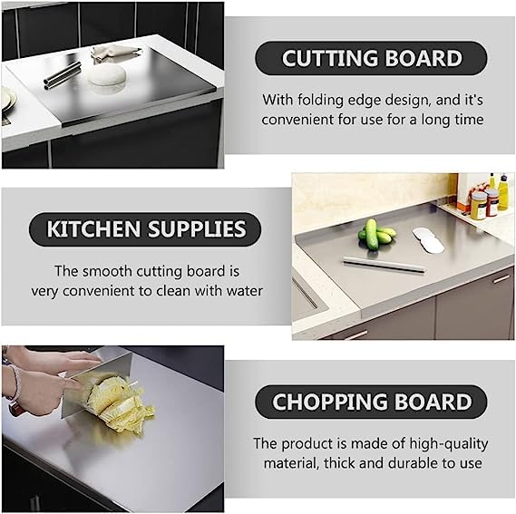 Original Stainless Steel Chopping Board & Kitchen Countertop - 41 x 31 Cm (Big Size) Festival Ready.