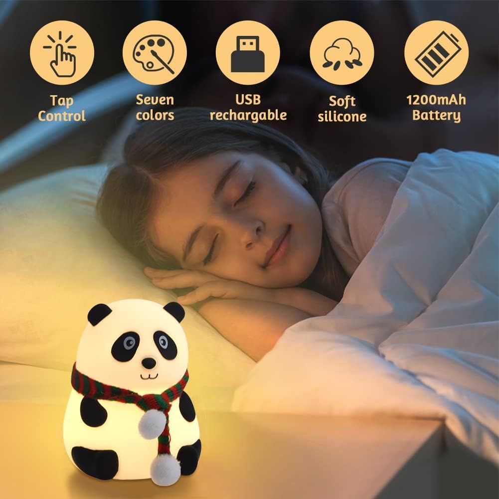 Rechargeable Panda Lamp, Cute Silicone Kawaii Night Lamp for Bedroom