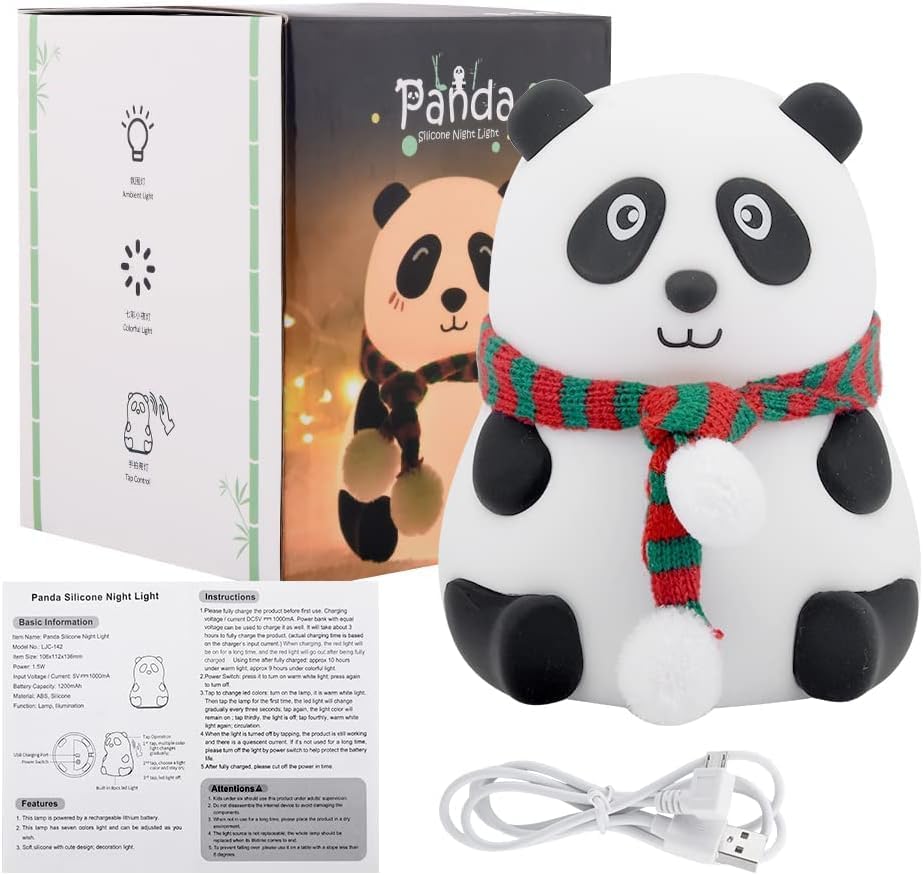 Rechargeable Panda Lamp, Cute Silicone Kawaii Night Lamp for Bedroom