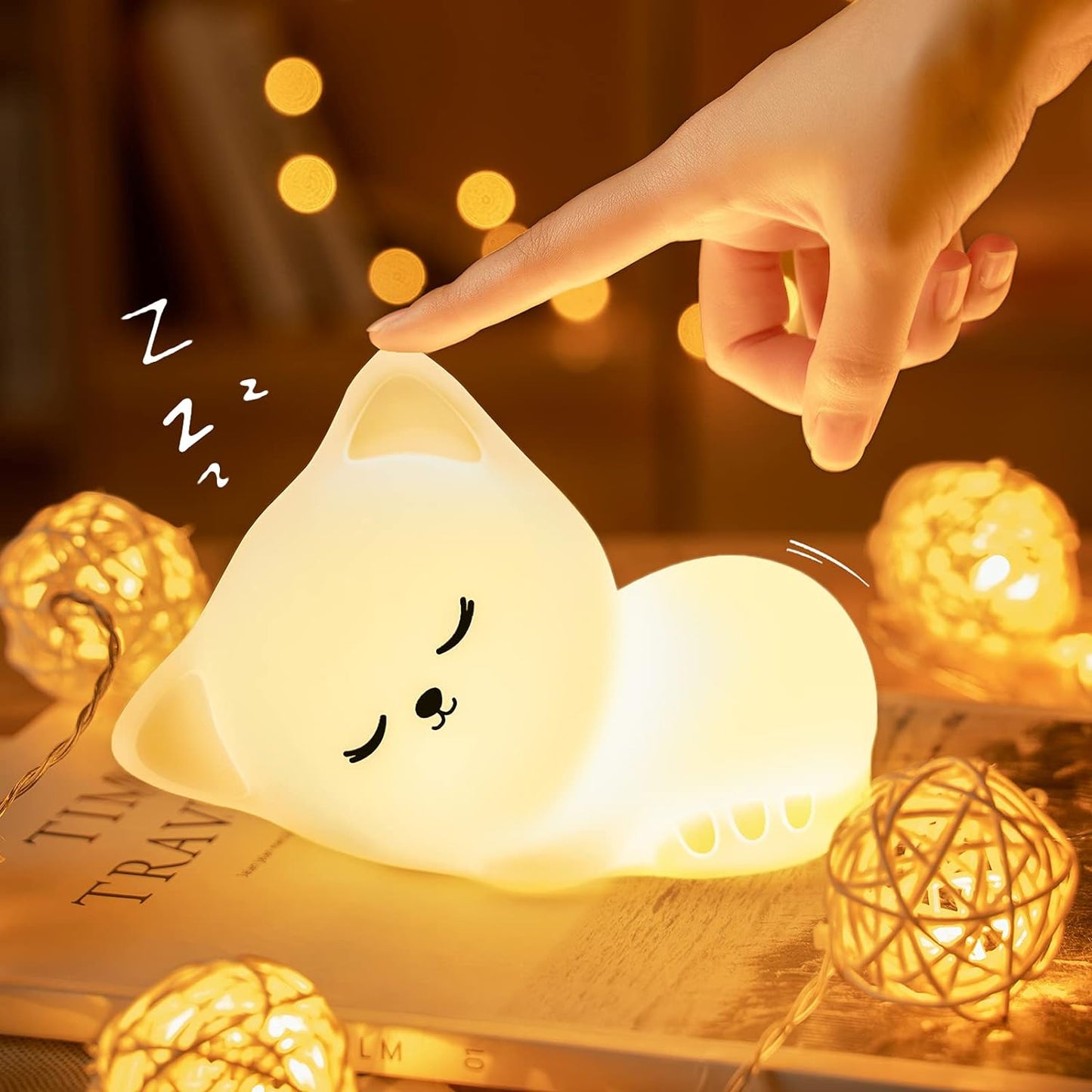 Sleeping Cat Night Light lamp for Kids Night Lamp  (10.8 cm, White)