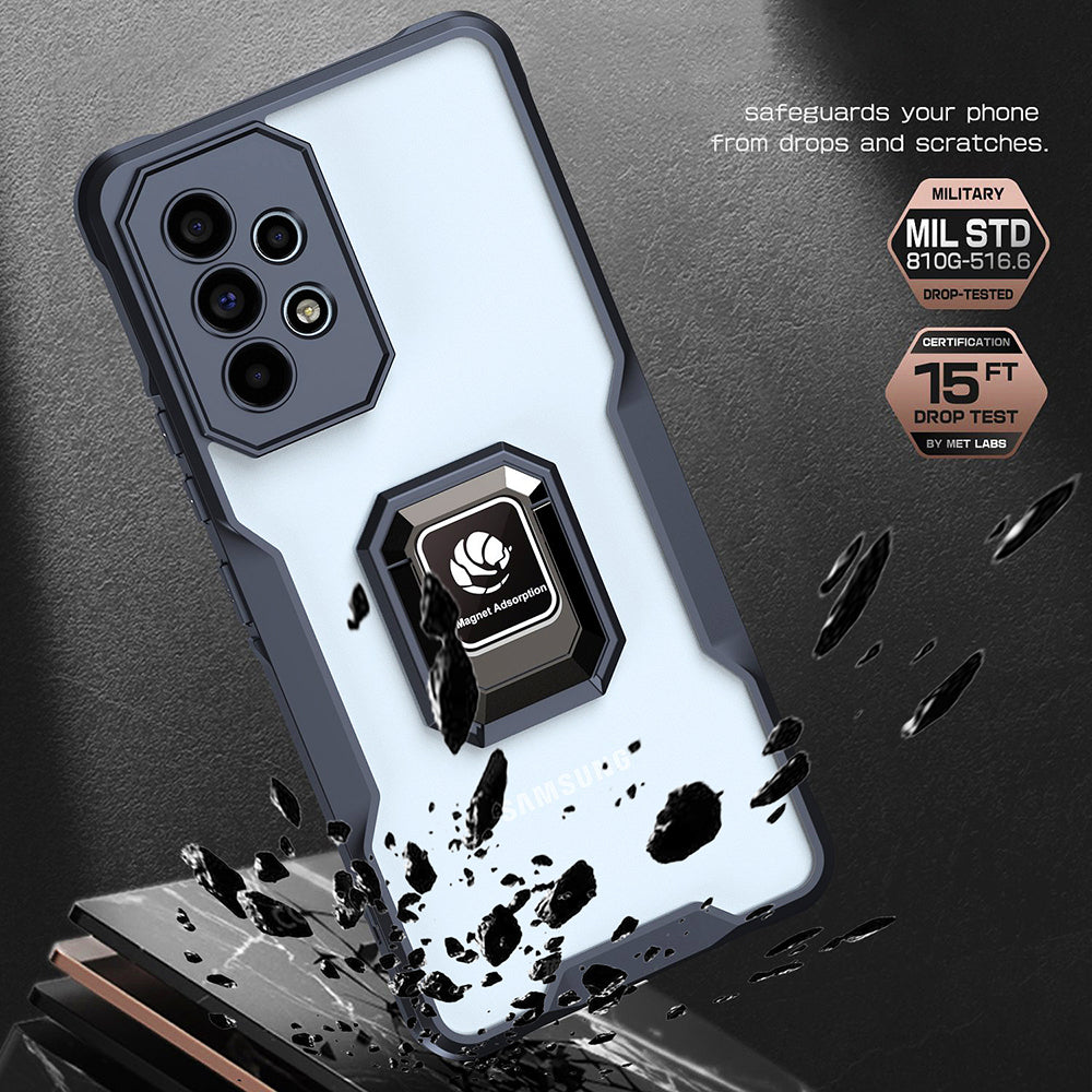 Protective Back Cover For Samsung Galaxy A53 5G, Soft TPU + Acrylic Phone Case Ring Kickstand Built-in Magnetic Metal Sheet