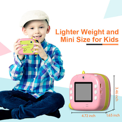 K07 Dinosaur Shape Front / Rear Dual Kids Camera 2.4 Inch IPS Screen WiFi Instant Print Digital Camera