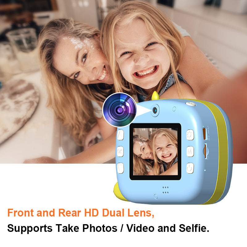 K07 Dinosaur Shape Front / Rear Dual Kids Camera 2.4 Inch IPS Screen WiFi Instant Print Digital Camera