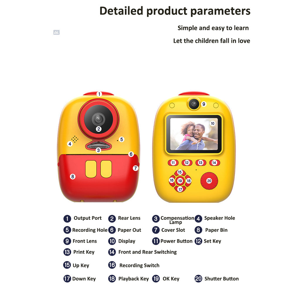 D10 2-inch Screen Kids ABS Instant Camera Dual Lens Rechargeable Camera Toy with Print Paper