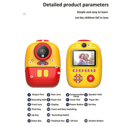 D10 2-inch Screen Kids ABS Instant Camera Dual Lens Rechargeable Camera Toy with Print Paper