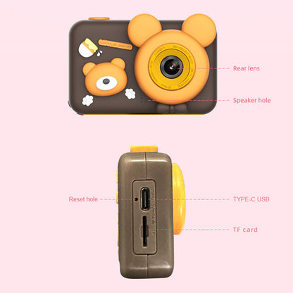 D32 2-inch Screen Children Camera Rechargeable HD Dual Lens Camera Toy with Silicone Cover and Tripod