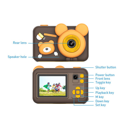 D32 2-inch Screen Children Camera Rechargeable HD Dual Lens Camera Toy with Silicone Cover and Tripod