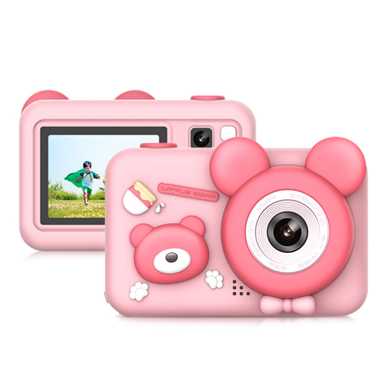 D32 2-inch Screen Children Camera Rechargeable HD Dual Lens Camera Toy with Silicone Cover and Tripod