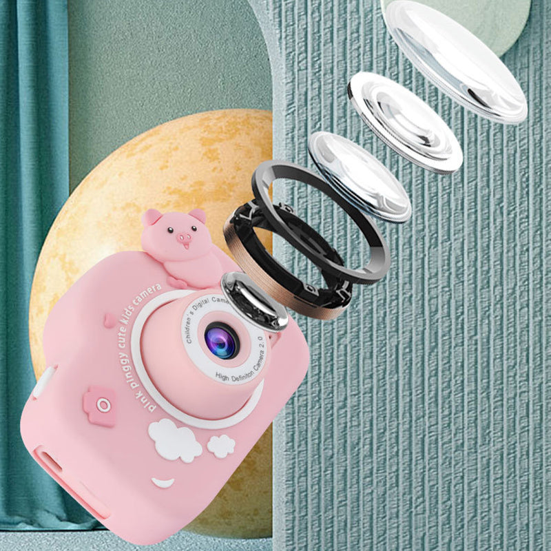 A15 Cartoon Pig 2.0 inch Screen Kids Camera Rechargeable HD Dual Lens Digital Camera Toy