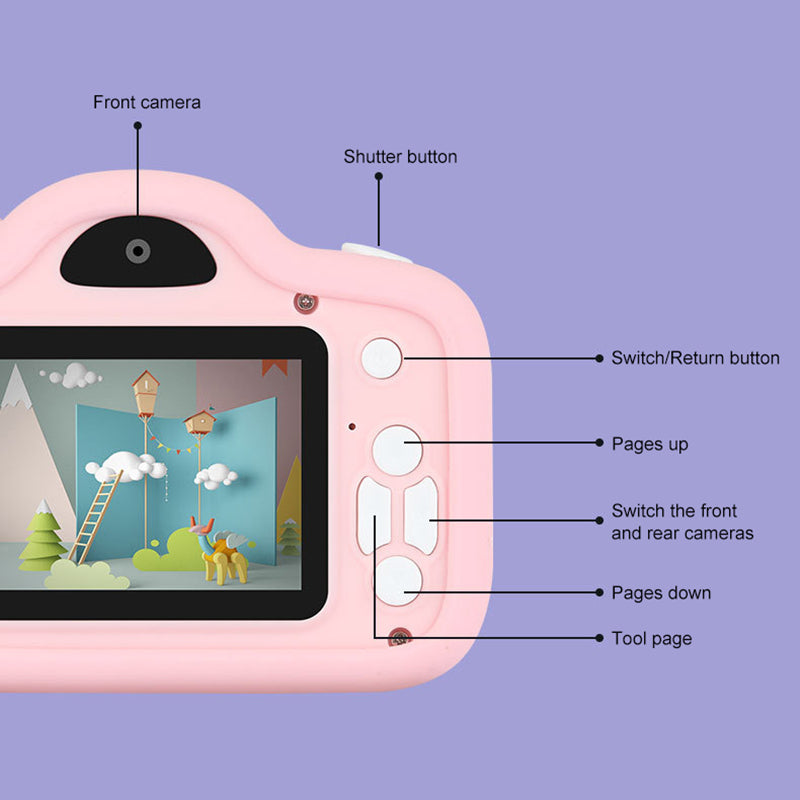 A15 Cartoon Pig 2.0 inch Screen Kids Camera Rechargeable HD Dual Lens Digital Camera Toy