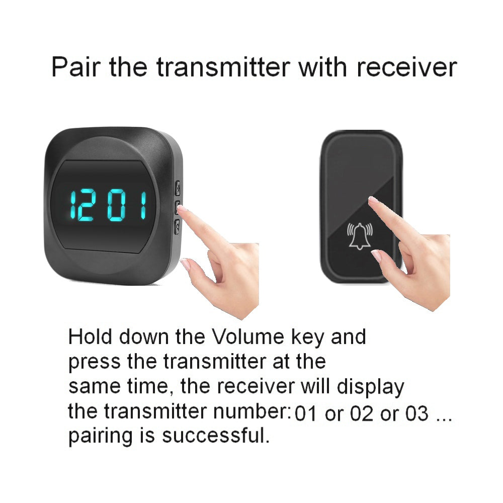 T195 Self-powered Wireless Door Bell with Time Display Remote Control Doorbell, 1 Transmitter+1 Receiver