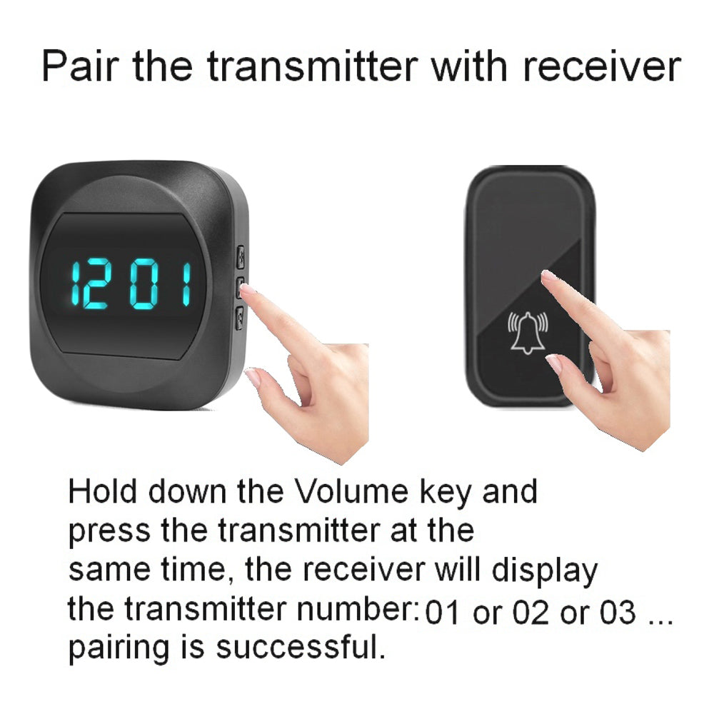 T195 38 Ringtones Self-powered Wireless Door Bell Remote Control Doorbell with Time Display, 1 Transmitter+2 Receivers