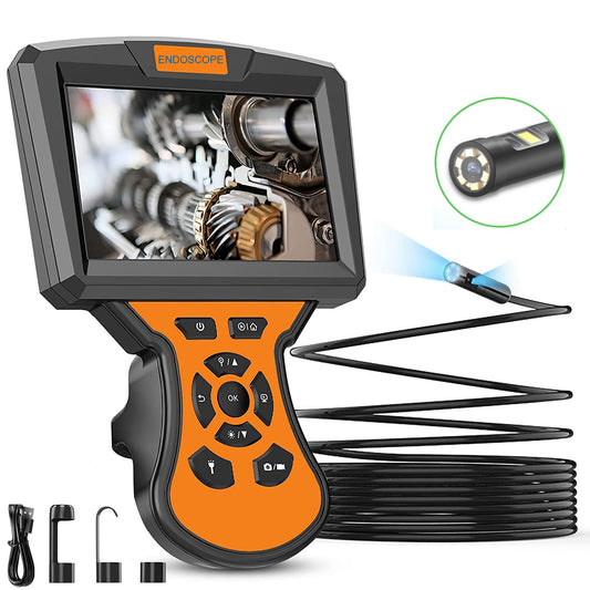 M50 Industrial Endoscope Camera 1m Hard Wire 5'' IPS Screen 7-LED Inspection Borescope 5mm Dual-lens