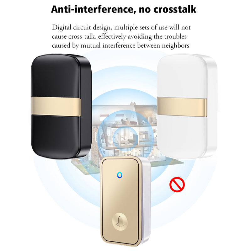 CACAZI FA96 60 Chime Self-powered Wireless Doorbell Smart Home Alarm System, 1 Transmitter+2 Receivers