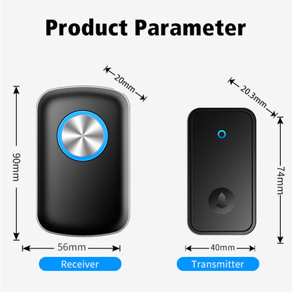 CACAZI FA28 Smart Wireless Doorbell, 2 Transmitter + Receiver Self-Generating Doorbell