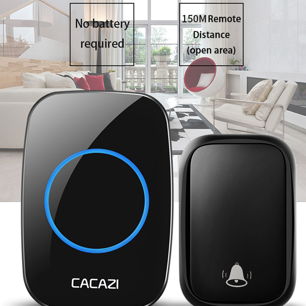 CACAZI FA58 Waterproof 5 Volume Levels Wireless Doorbell Mini Chime Door Bell Kit with 1 Transmitter+1 Receiver