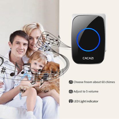 CACAZI FA58 Waterproof 5 Volume Levels Wireless Doorbell Mini Chime Door Bell Kit with 1 Transmitter+1 Receiver