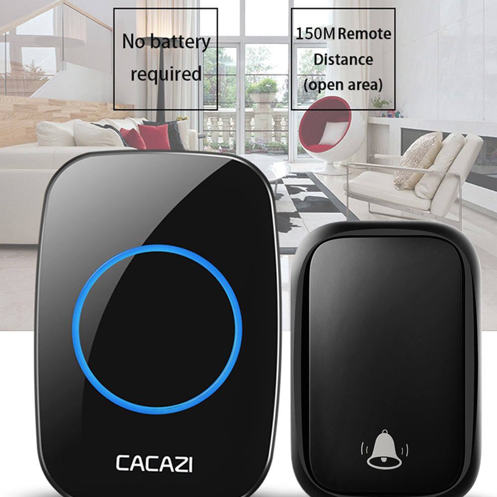 CACAZI FA58 Home Wireless Doorbell Outdoor Waterproof LED Door Bell Chime Kit with 1 Transmitter+2 Receivers