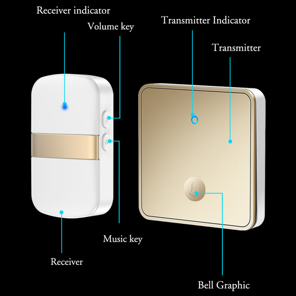 CACAZI FA96 Self-powered Wireless Doorbell No Battery Required Ring Chime (Type 86 Big Button), 1 Transmitter+1 Receiver