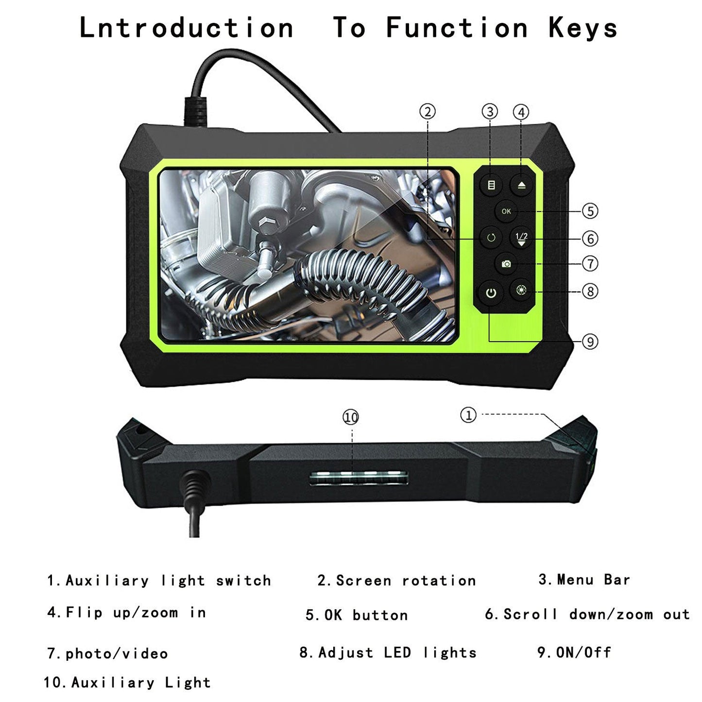 B315 2m Wire 5mm Dual Lens 4.3-inch Screen Waterproof Endoscope Camera 6+1 LED HD Industrial Borescope