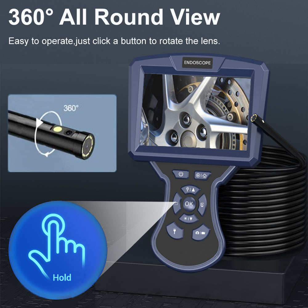 MS550 1m Wire 360-Degree Rotation Microscope Industrial Endoscope 8.5mm Dual-Lens Camera with 5-Inch Screen