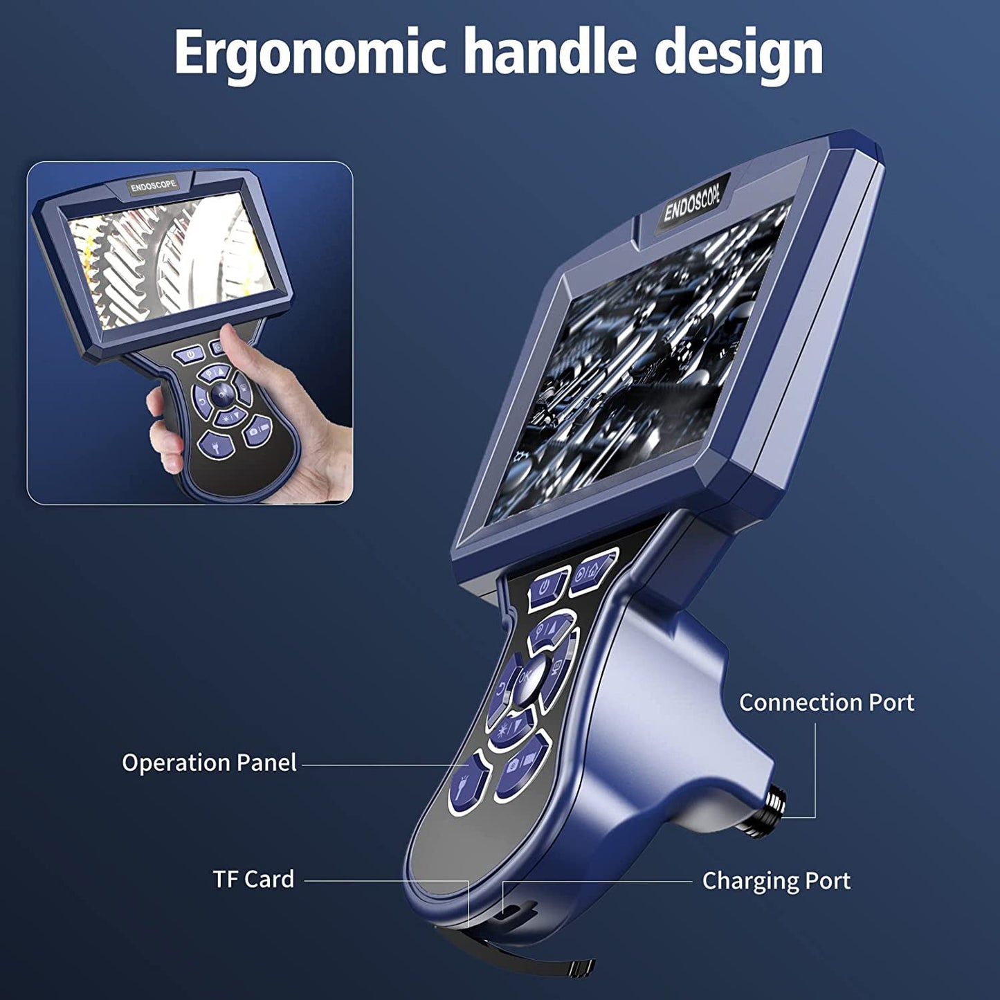 MS550 1m Wire 360-Degree Rotation Microscope Industrial Endoscope 8.5mm Dual-Lens Camera with 5-Inch Screen