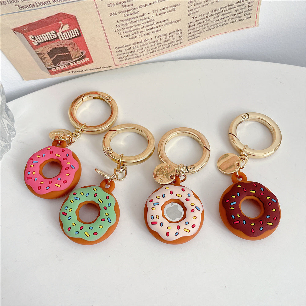 For Apple AirTag Bluetooth Tracker Donut Design Silicone Case Protective Cover with Ring Buckle