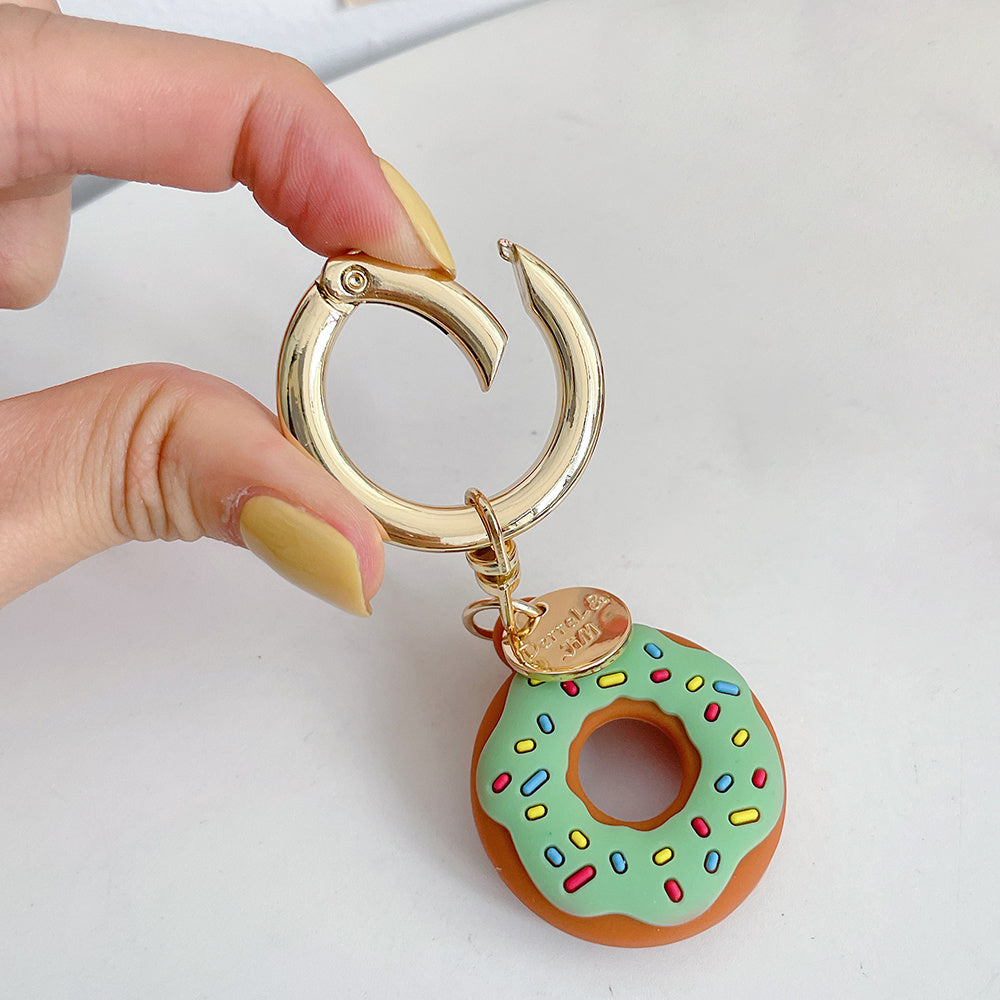 For Apple AirTag Bluetooth Tracker Donut Design Silicone Case Protective Cover with Ring Buckle