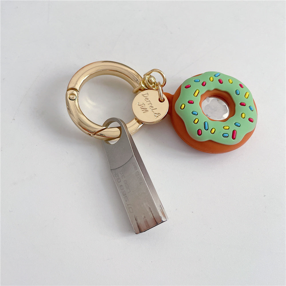 For Apple AirTag Bluetooth Tracker Donut Design Silicone Case Protective Cover with Ring Buckle