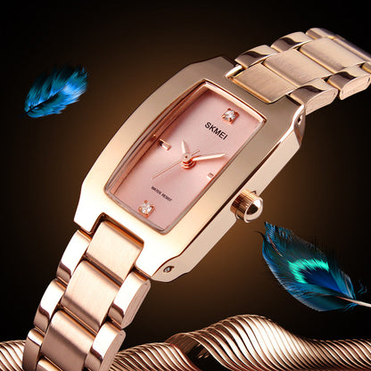 SKMEI 1400 Classic Quartz Ladies Watch Rhinestone Decor Zinc Alloy Wrist Watch