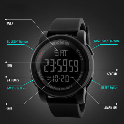 SKMEI 1257 Outdoor Multifunction Electronic Watch 50m Waterproof Sports Watch