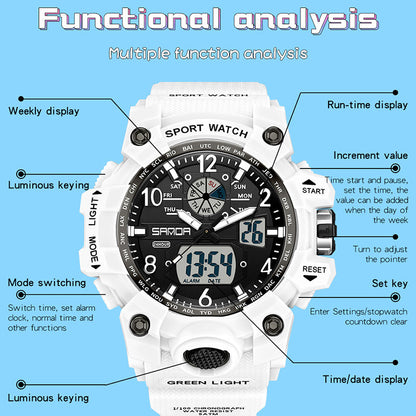 SANDA 3306 Luminous Display Leisure Electronic Watch 50m Waterproof Sports Watch with Alarm Clock, Weekly Calendar