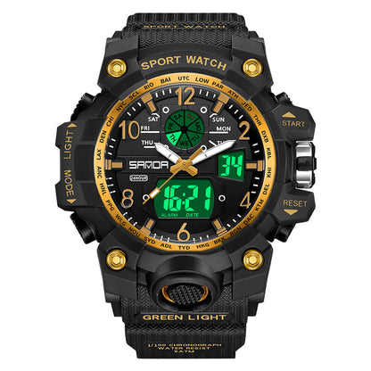 SANDA 3306 Luminous Display Leisure Electronic Watch 50m Waterproof Sports Watch with Alarm Clock, Weekly Calendar