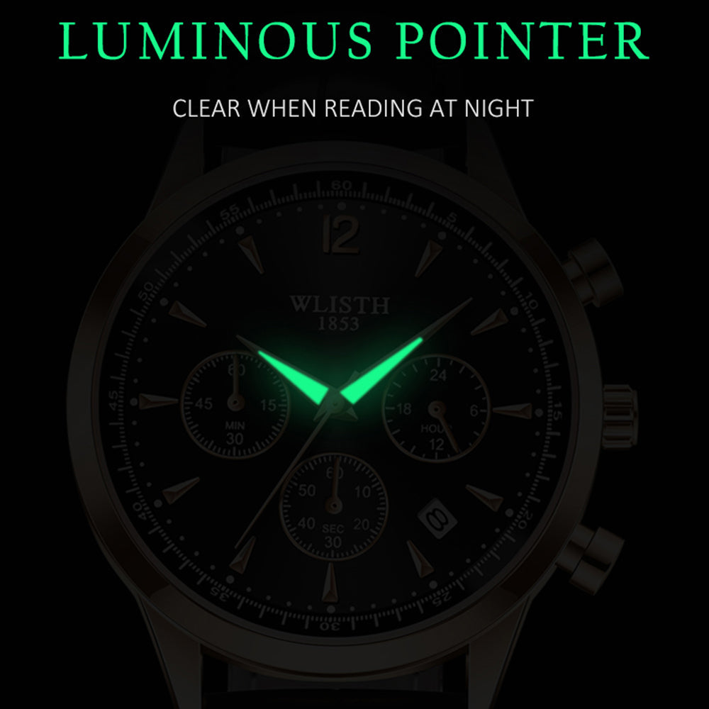 WLISTH S953 Multi-function Business Style Quartz Watch with Calendar Luminous Pointer Quartz Watch