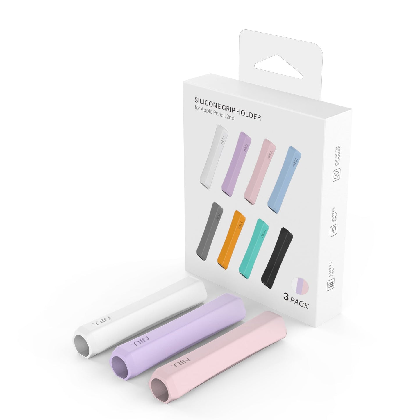 AHASTYLE LC03 3Pcs / Pack Soft Silicone Grip Holder for Apple Pencil 1st / 2nd Generation Stylus Pencil Non-Slip Protective Cover