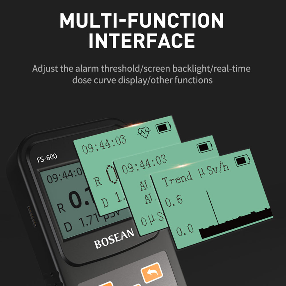 BOSEAN FS-600 Nuclear Radiation Detector Geiger Counter X-ray Beta Gamma Tester GM Counter Dose Rate Real-time Dosimeter