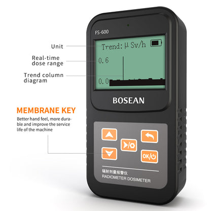 BOSEAN FS-600 Nuclear Radiation Detector Geiger Counter X-ray Beta Gamma Tester GM Counter Dose Rate Real-time Dosimeter