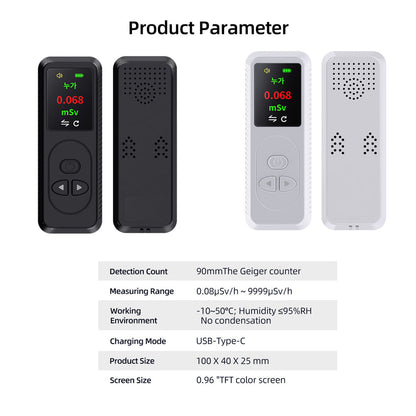 Handheld Plastic Nuclear Radiation Detector Color Display Rechargeable Radioactive Geiger Tester