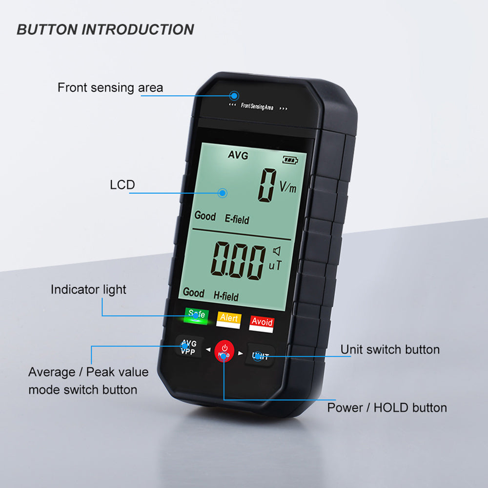 ET925 Electromagnetic Field Radiation Detector Sound Light Alarm Handheld Large Screen EMF Radiation Tester