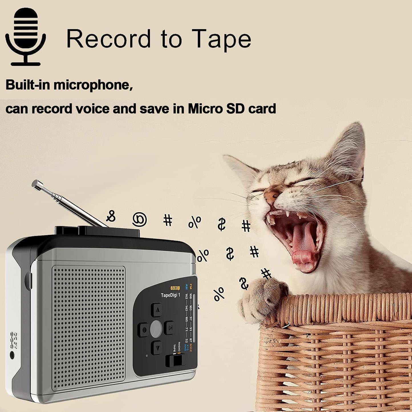 EZCAP 234 Cassette Tape to MP3 Save to TF Card Stereo Converter Cassette Tape Player AM / FM Radio