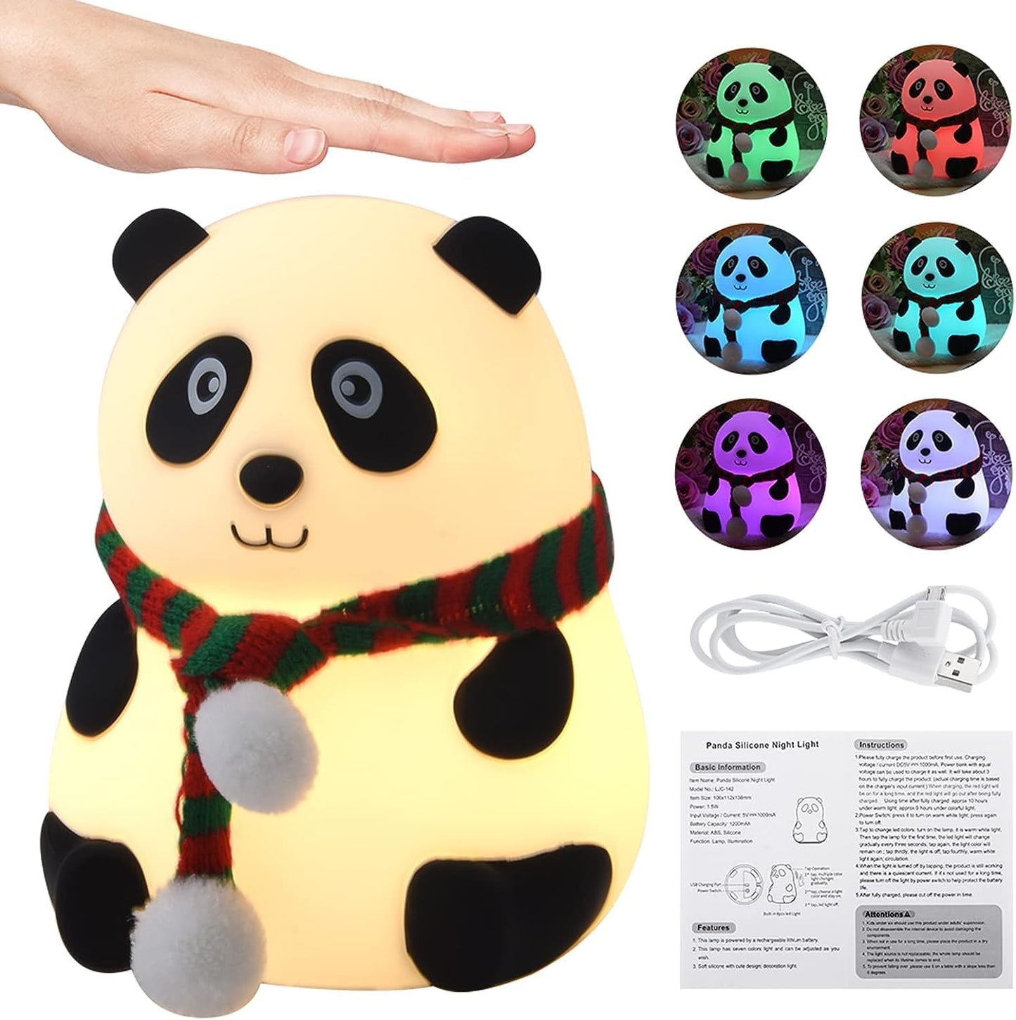 Rechargeable Panda Lamp, Cute Silicone Kawaii Night Lamp for Bedroom