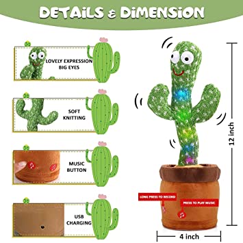 Smart Dancing Cactus Talking Toy with Singing & Recording Function Repeat What You Say