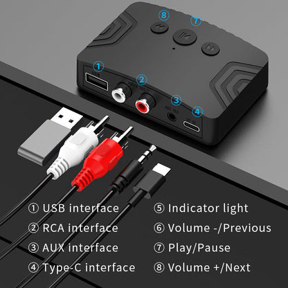 R20 Wireless Audio Adapter 3.5mm AUX 2RCA U Disk Player Bluetooth 5.3 Transmitter Receiver for PC TV Car Speaker