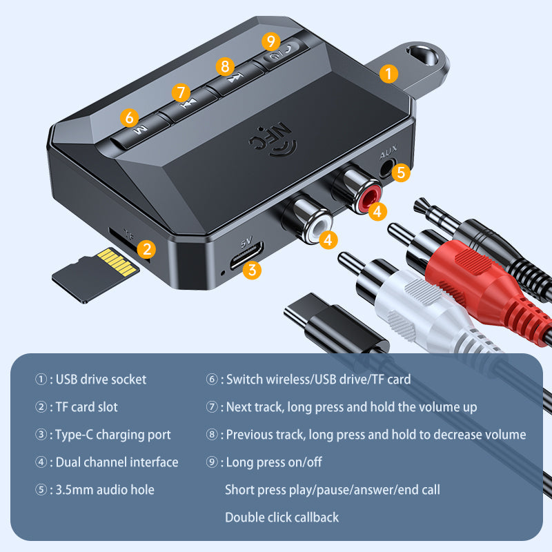 T59 Bluetooth 5.3 Audio Receiver Stereo Sound Lossless Music NFC Wireless Adapter (CE Certified)