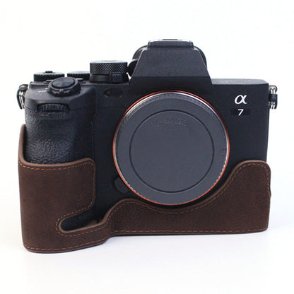 For Sony A7M4  /  A1  /  A7S III  /  A7S3  /  A7R5 Shockproof Camera Cover Genuine Leather Camera Bottom Case Protective Sleeve